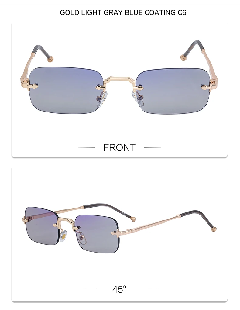 Kleine Rahmen Rechteck Randlose Punk Sonnenbrille Männer 2025, Luxus Marke Vintage Metall Sonnenbrille Für Männliche Klassische Shades UV400 – Detail 22