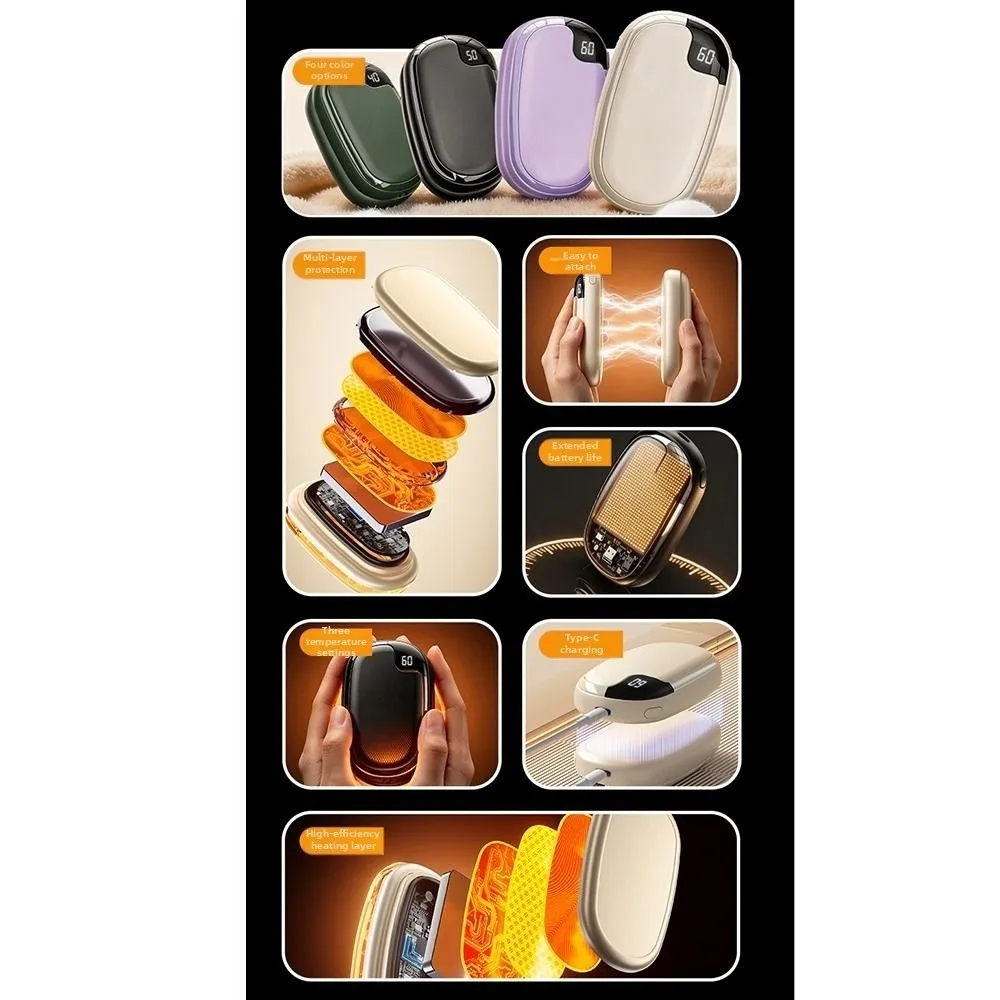 2 in 1 Magnetic Split Hand Warmer Fast Heating Digital Display Electric Handwarmer Adjustable Detachable Portable Hand Heater