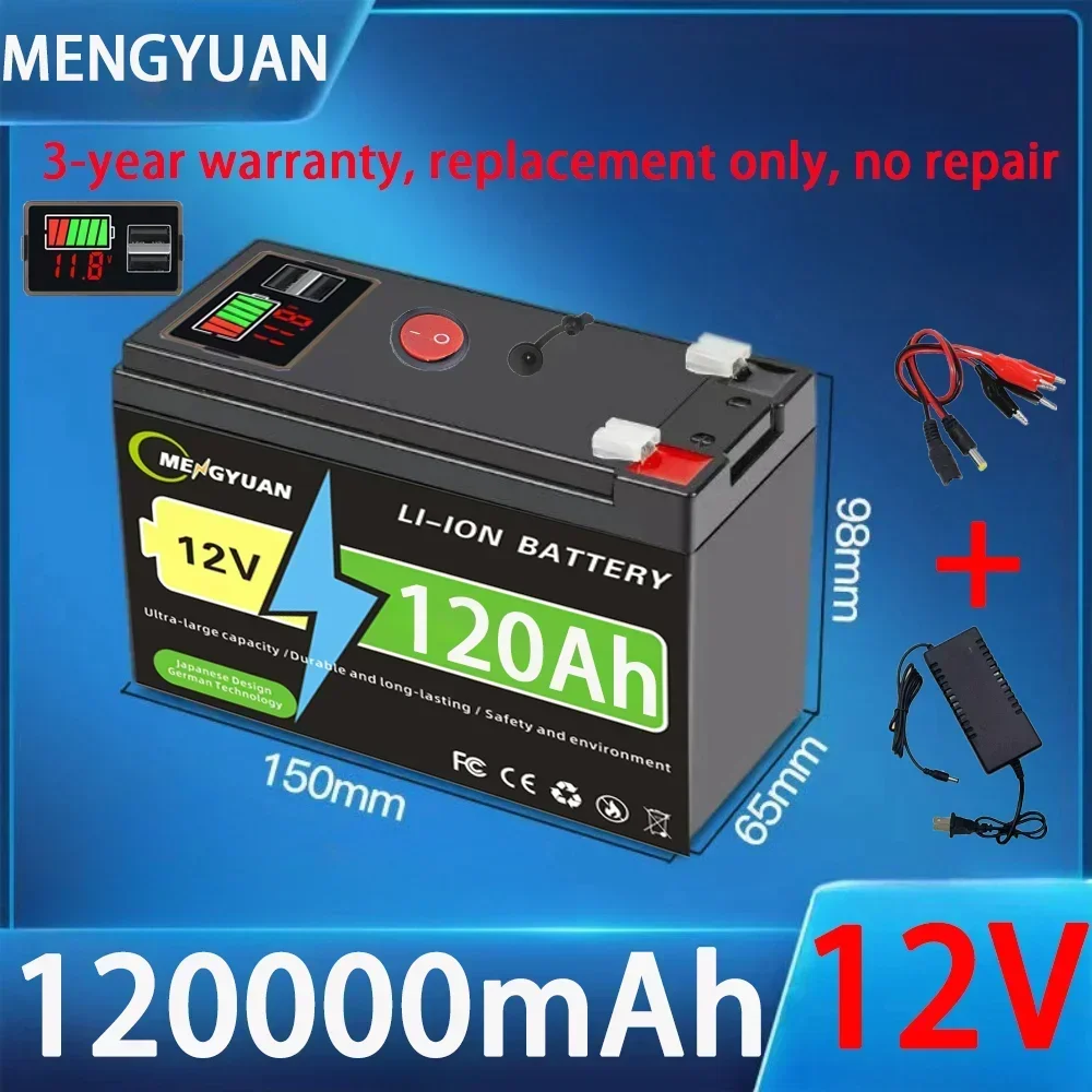 

⚡3S6 Upgraded 12V 120000mAh Portable Rechargeable Battery Built-in 5V 2.1A USB Power Display Charging Port with +12.6V Charger