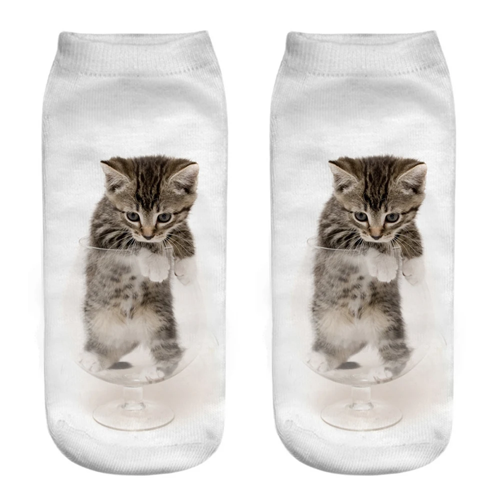 New Hot 3D Print Funny Cute Cartoon Kitten Unisex Short Socks Creative Colorful Multiple Cat Happy Low Ankle Socks For Women