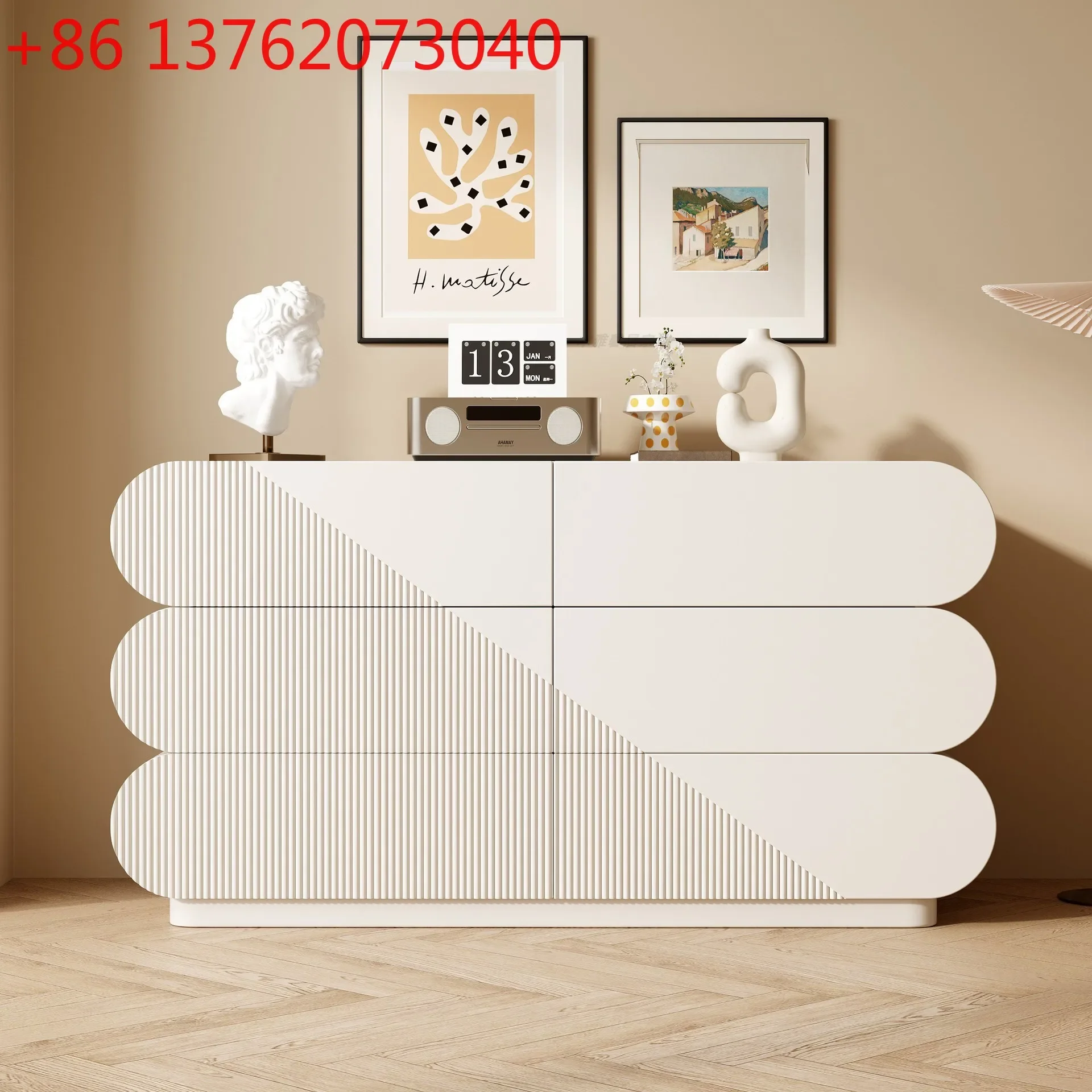 Cream wind solid color solid wood drawer 6 buckets simple dining side cabinet bedroom storage cabinet