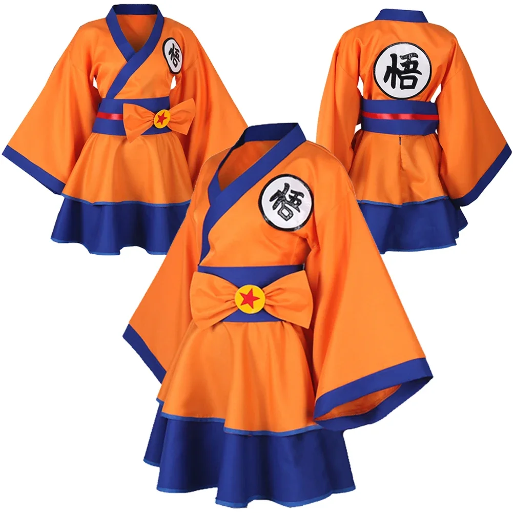 Lolita Goku Cosplay Fantasy Kimono Jurk Anime Super Held Vermomming Kostuum Volwassen Vrouwen Rollenspel Fantasia Outfit Vrouwelijke Halloween