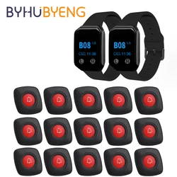 BYHUBYENG Restaurant Waiter Wireless Calling Pager System Wrist Watch Hospital Equipment Cafe Relogio Digital Panic Button Call