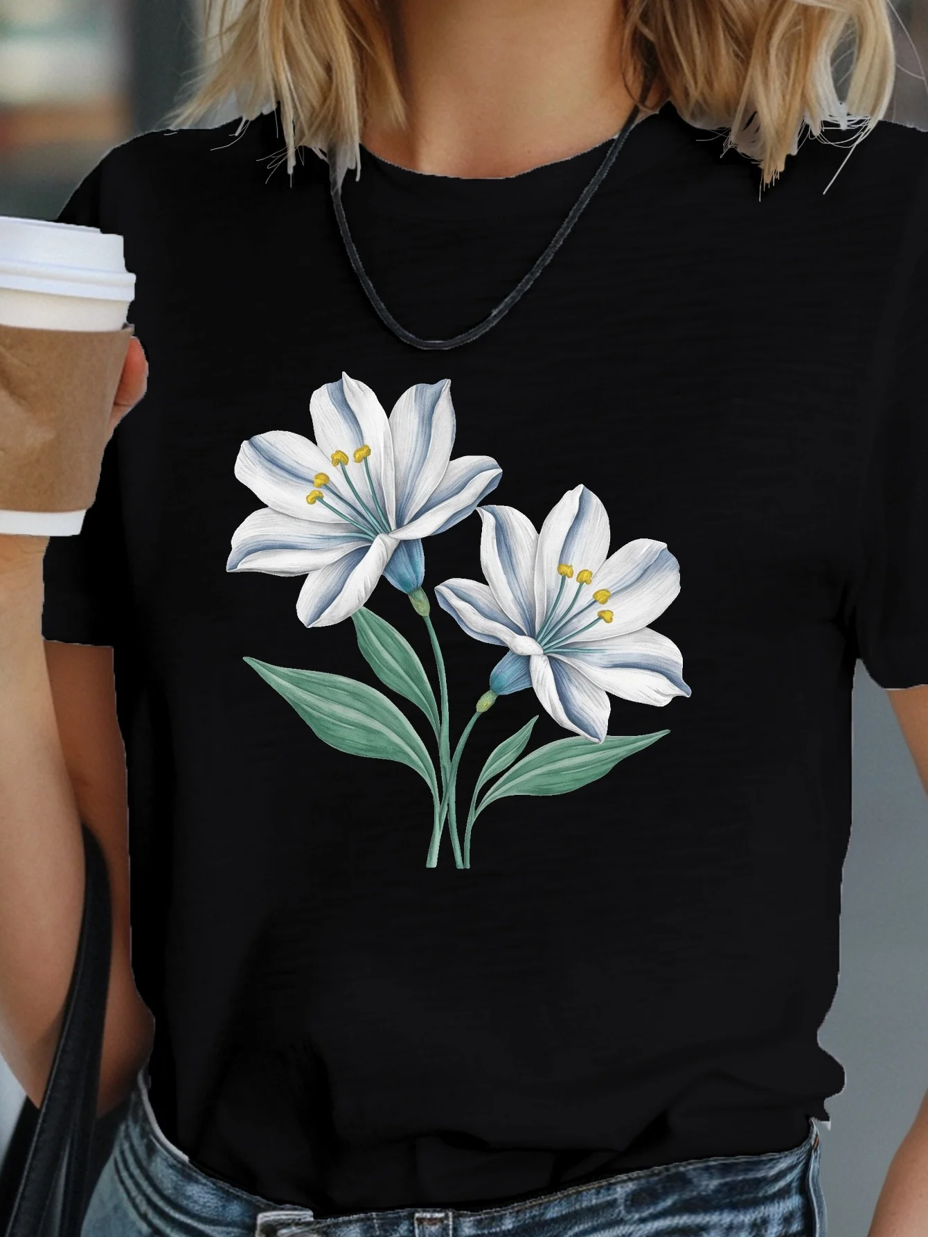 

Летняя женская футболка с акварельным красивым цветочным принтом, топ с короткими рукавами и круглым вырезом, повседневная летняя женская одежда больших размеров