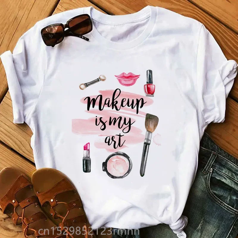 Burst Girls Cosmetics Pattern Tt-shirt Letter Casual Cute Women's Summer T-shirt Tops  Aesthetic Clothes  Graphic Harajuku