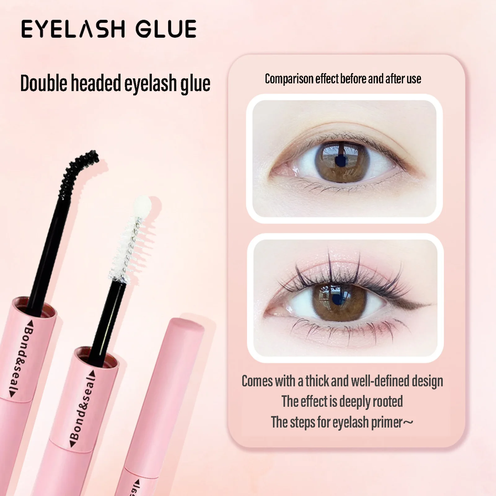 2pcs Double-headed Eyelash Black Glue Bond And Seal Waterproof Quick Drying Eyelash Glue Transparent Sealer Makeup Accessories