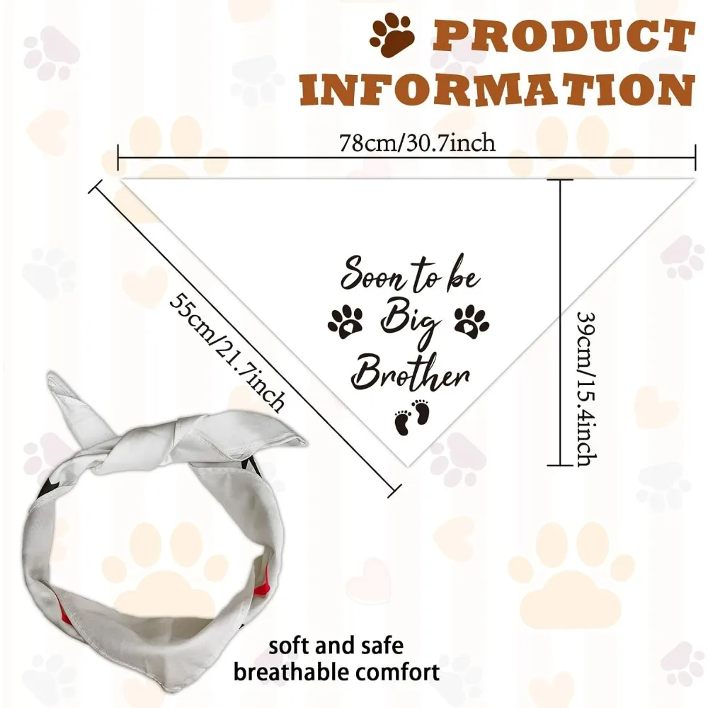 1 Pc Pet Dog Bandana White Cotton Triangle Pet's Bandana Soon to be Big Brother Words Paws Washable Scarf Bibs making kit