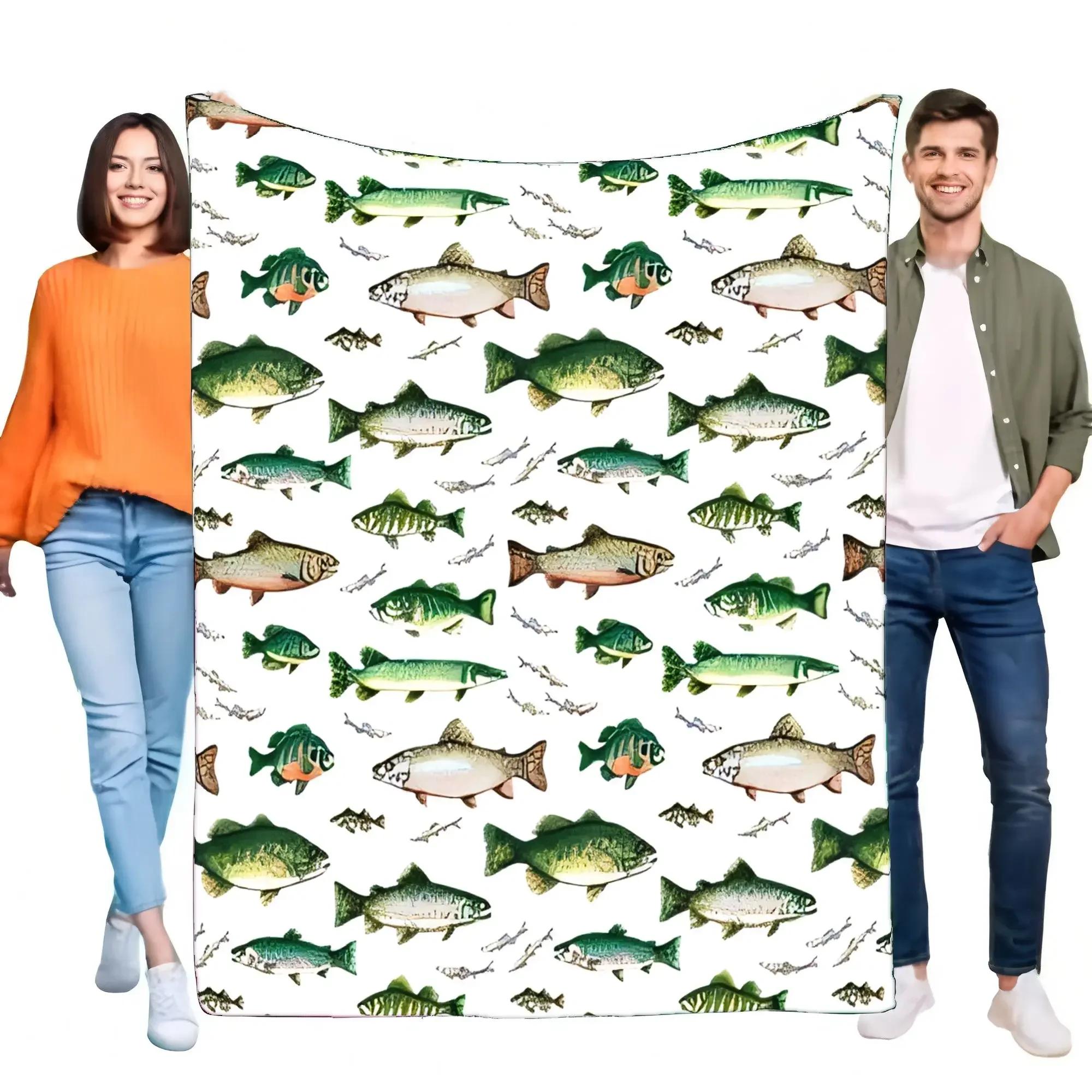 

Fishing Pattern Blanket Cozy Soft Throw for Bed Sofa Lightweight Home Decor Perfect Birthday Gift for Anglers and Nature Lovers