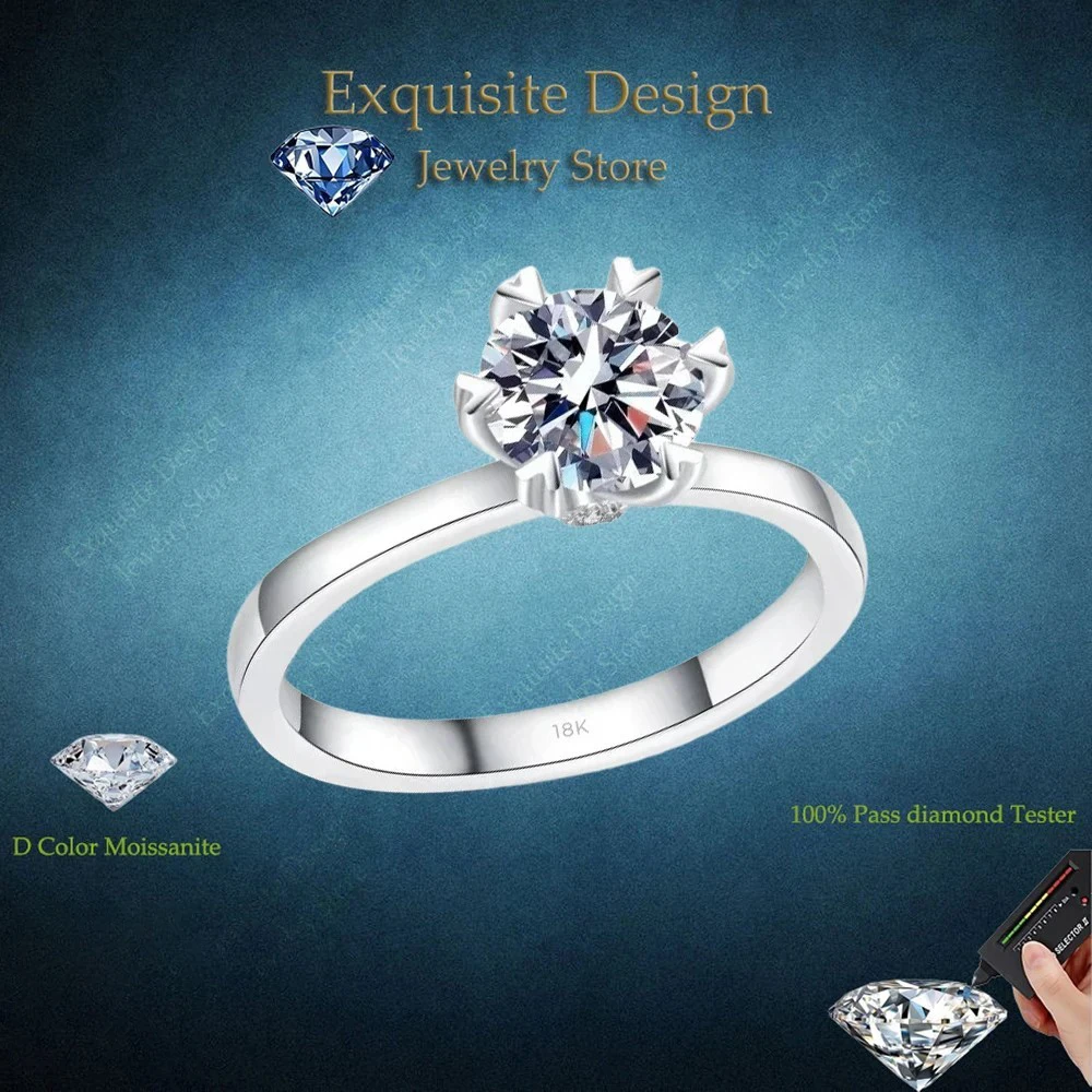 

Exquisite Design 1 Carat Moissanite Six-pronged Heart Setting Luxury Ring, Jewelry 18K White Gold Ring Best Anniversary To Women