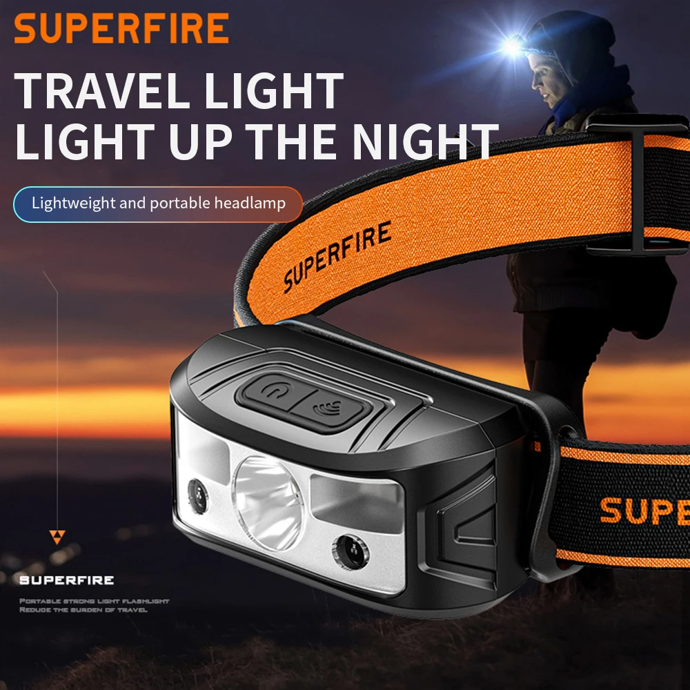Srperfire HL05 Series Induction LED Headlamp with White/Yellow/Red Light Mini Headlight USB-C Outdoor Fishing Camping Lantern