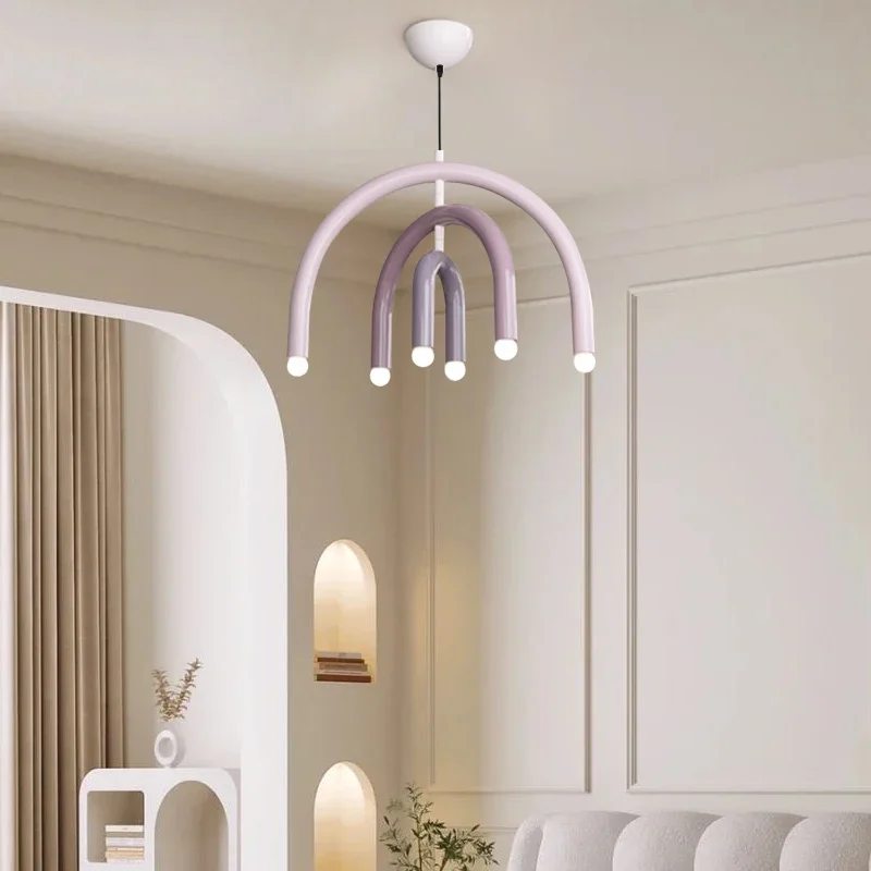 U-shaped LED Minimalist Creamy Style Pendant Light Italy Designer Rainbow Chandelier for Children's Room and Living Room Decor