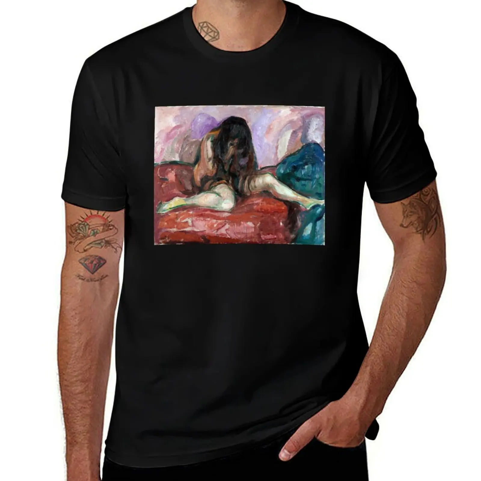 Weeping Nude by Edvard Munch (Reproduction) T-Shirt Sweat Absorbing Sports Tee Shirt T-Shirt