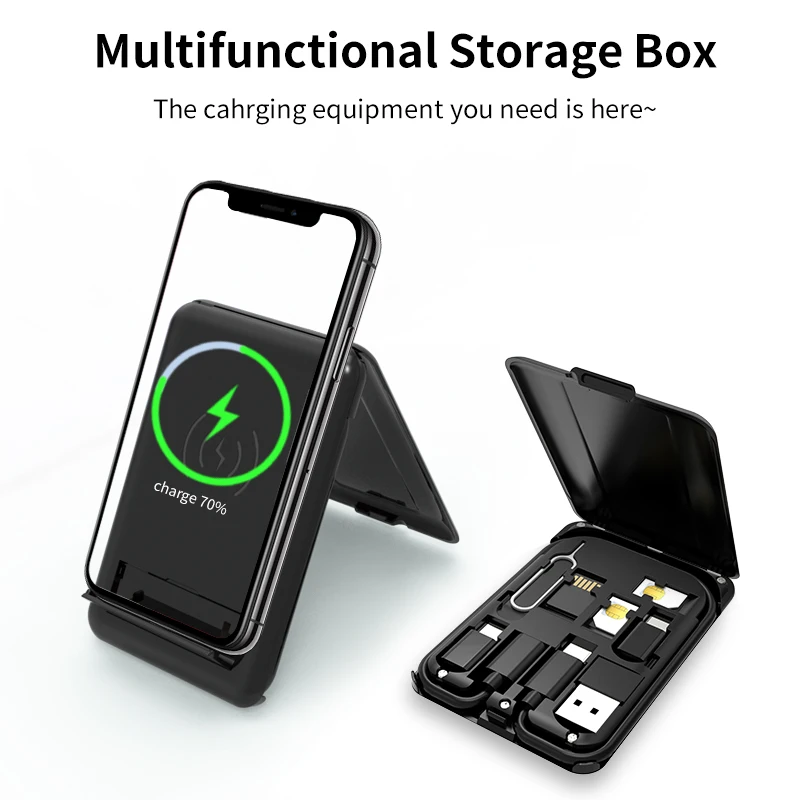 Urban Survival Card 15W Wireless Charging Multifunctional Data Cable Adapter Storage Box Foldable Phone Holder