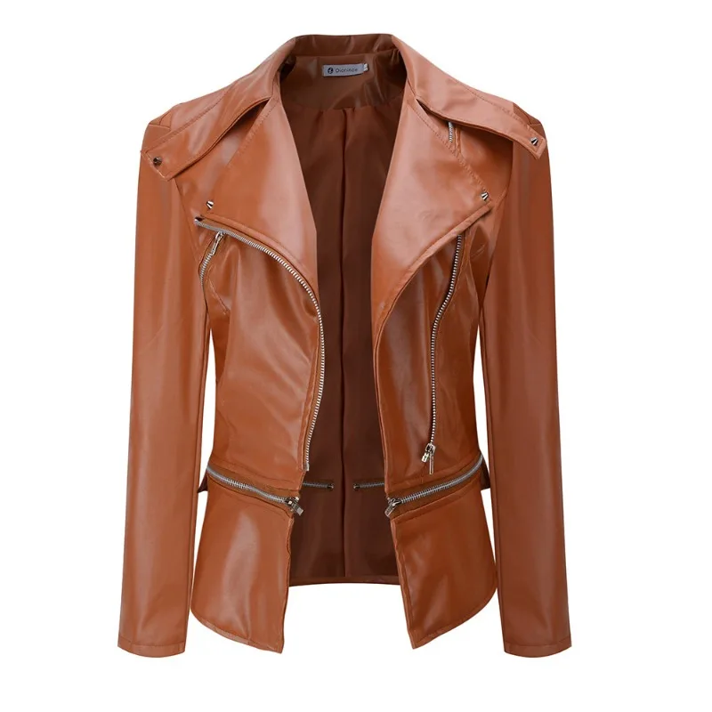 

Women's Jackets Vintage Brown Zipper Double Wear Long Sleeve Lapels Jackets PU Faux Leather New Coats and Jacket for Female 2025
