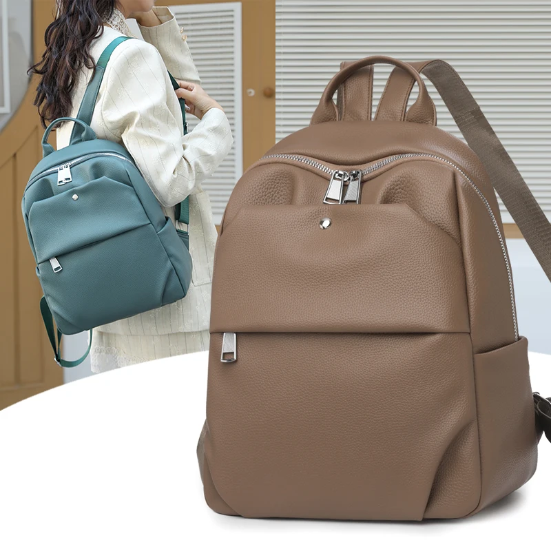 Mochila de couro PU de grande capacidade para mulheres, bolsa de ombro casual da moda, bolsa escolar universitária de viagem leve, bolsa moderna