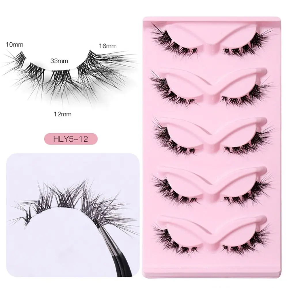 5 pares de pestañas postizas rizadas 3D L, alargamiento de cola de ojo, pestañas postizas oblicuas de ojo de gato, pestañas postizas de ala larga, tira completa de pestañas de visón sintético