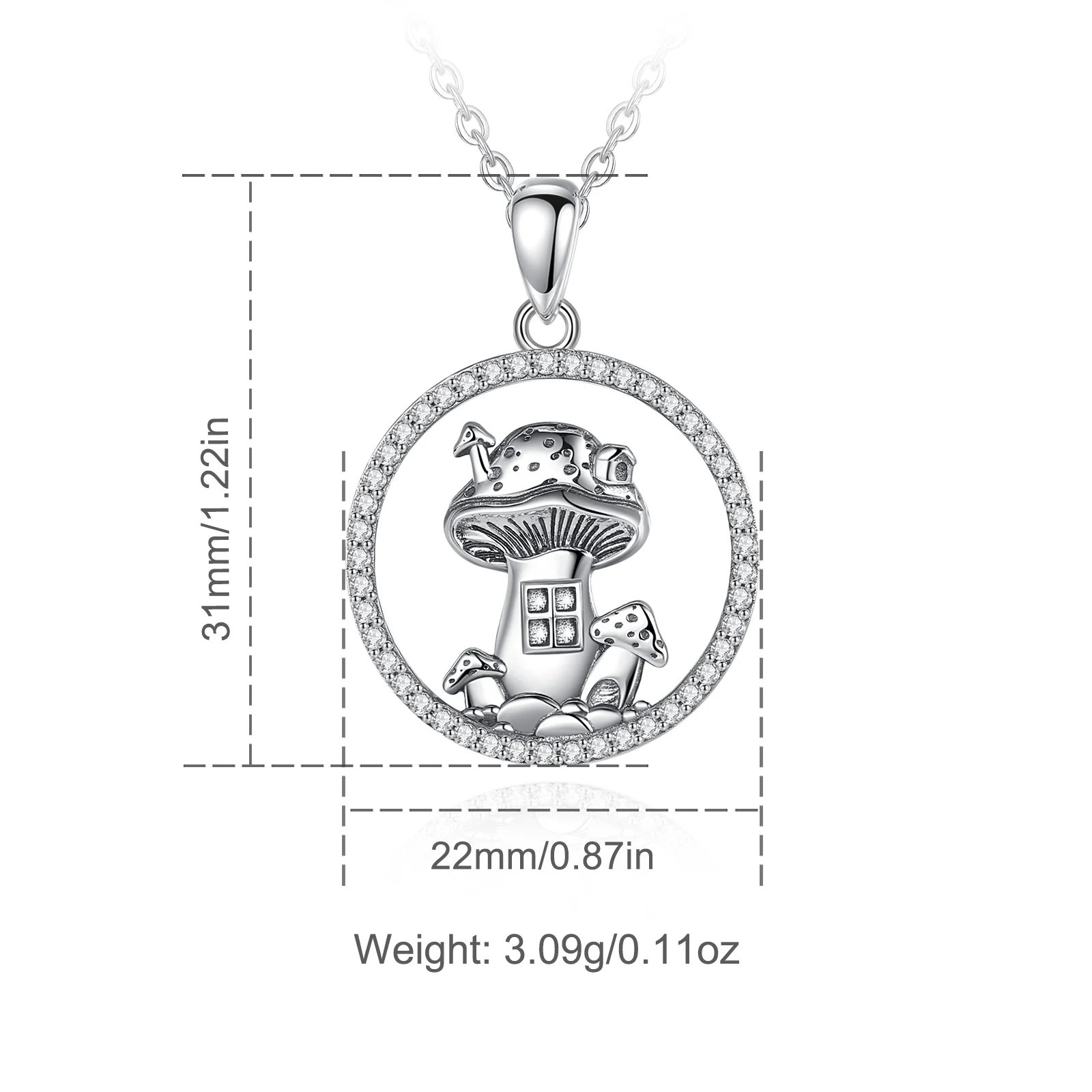 AEONSLOVE 925 Sterling Silver Witch Mushroom Necklace CZ Mushroom House Pendant Wicca Pagan Jewelry Halloween Gifts for Women