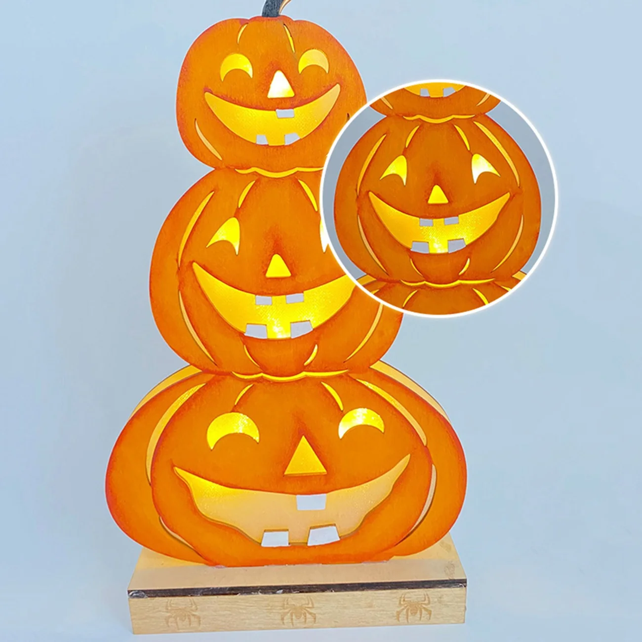 Wooden Gifts Halloween Pumpkin Grimace Decorations Home Table Luminous Decoration Crafts