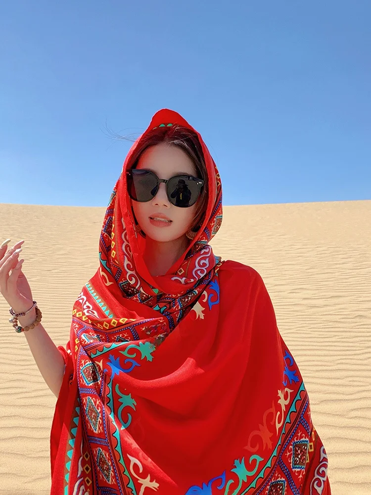 Beach Sarong Long Scarf Women's Summer Travel Photoaphy Ethnic Sle Sunscreen Scarf Versatile Holiday Scarf Polyester Fiber