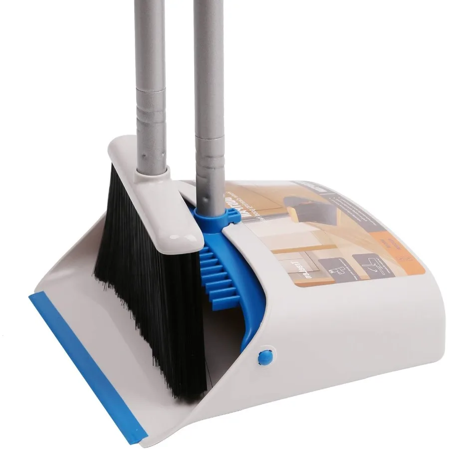 

Long Handle Broom and Dustpan Set Upright Dust Pan Combo for Efficient Home Kitchen Room Office and Lobby Floor Cleaning Withou