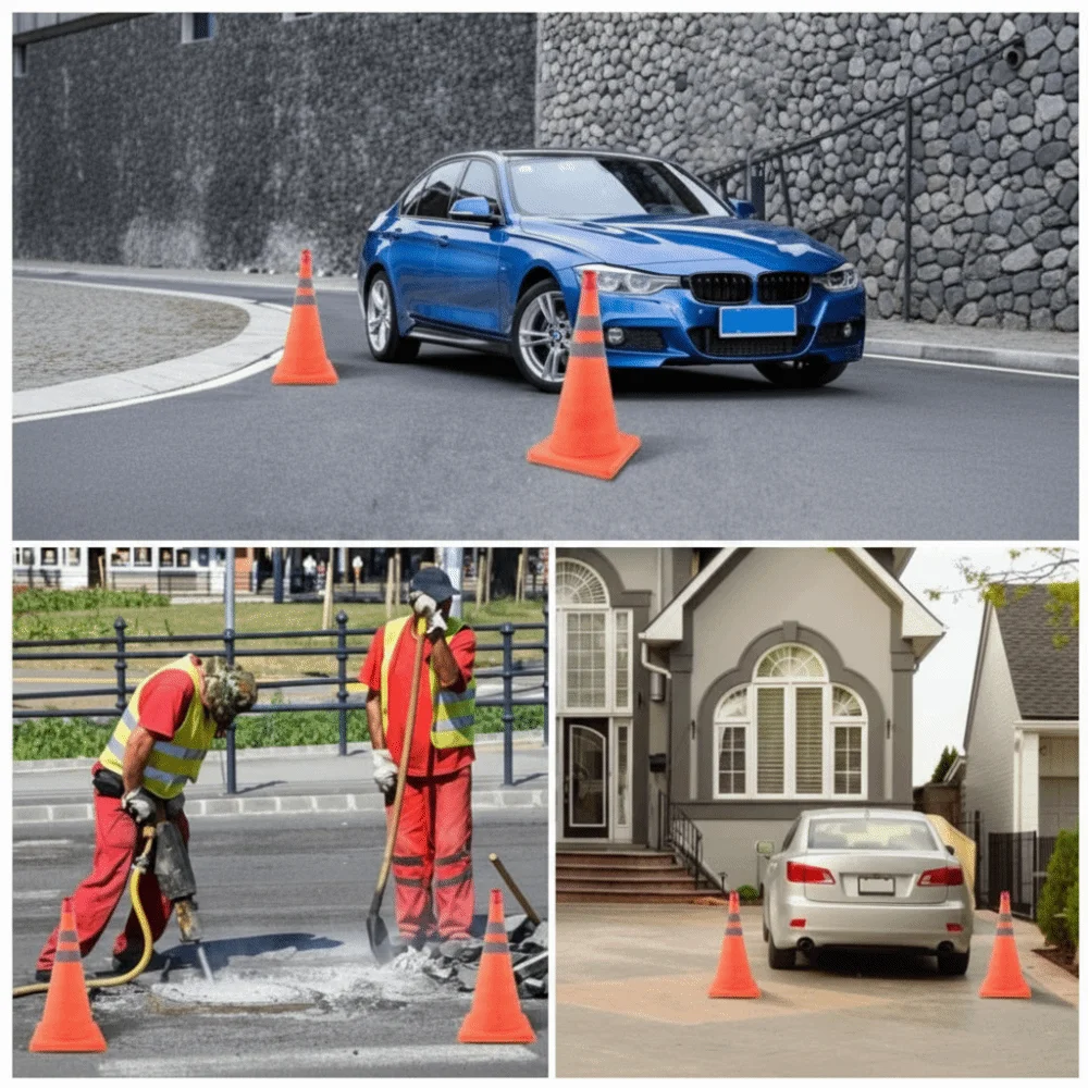 Orange Color LED Light Reflective Cone Foldable Design Reflective Stripes Reflective Traffic Cone Telescopic Design