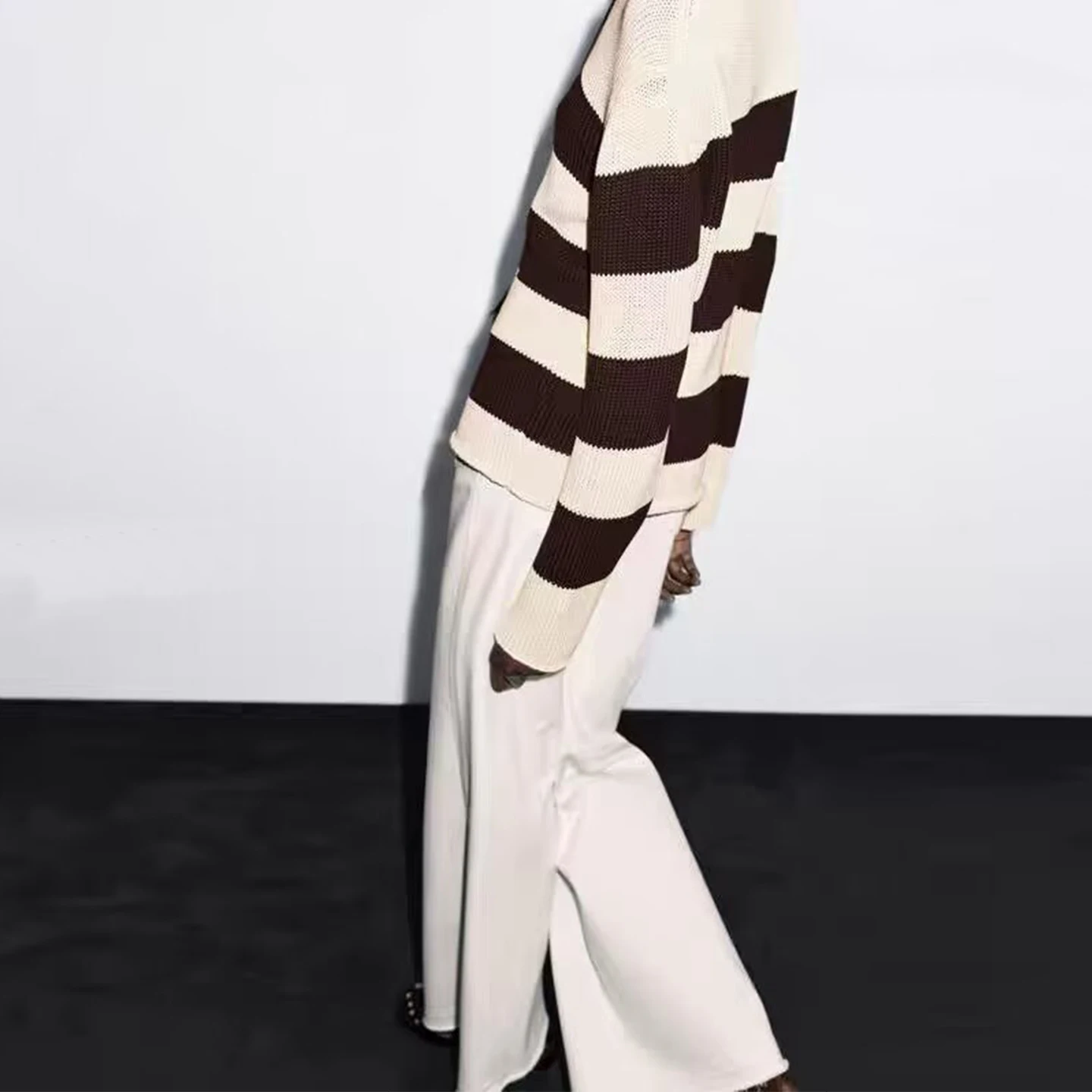 

Casual Striped Women's Sle Sweater Loose Fit Long Sve round Ne Polyester Fiber Daily Wear Z Brand 2025 Autumn New...