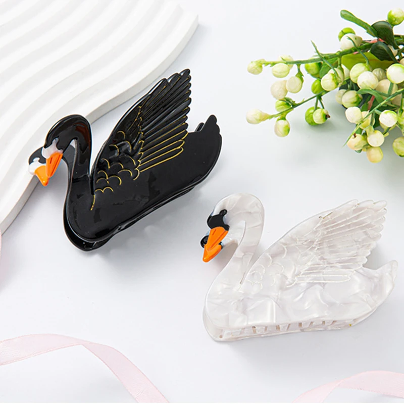 New Creative Design 8.4CM Beautiful Swan Hair Clip Claw High Quality Acetic Acid Shark Clip For Temperament Girls