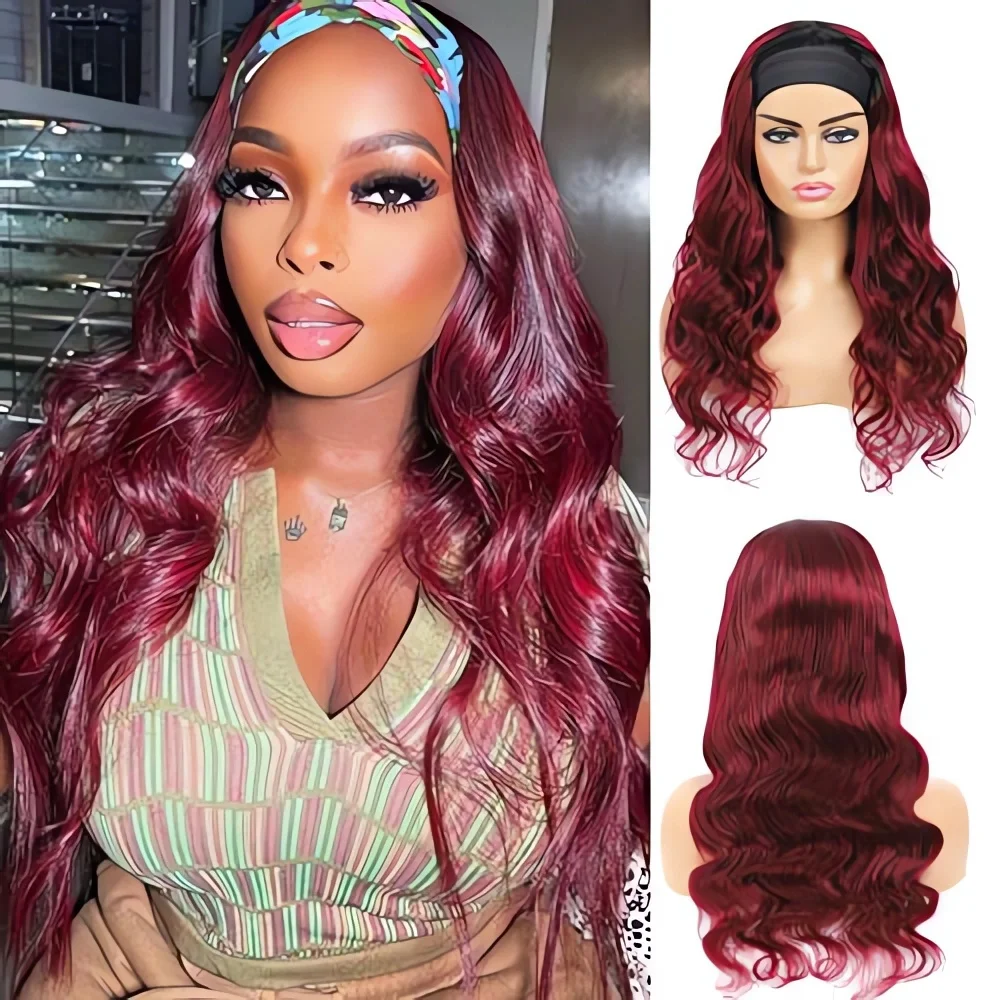 99J بورجوندي عقال الباروكات شعر الإنسان الجسم موجة 99J بورجوندي شعر مستعار أحمر غلويليس آلة كاملة خصلات الشعر المستعار الإنسان للنساء