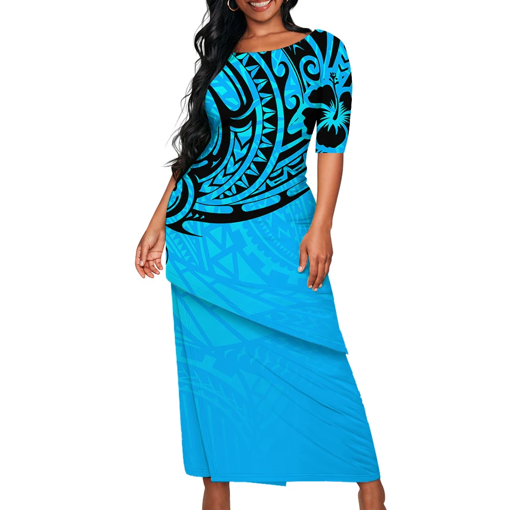 

Polynesian Ladies Puletasi Custom Summer Ladies Set Skirt Slim Long Dress Banquet Dress Casual Wear Custom Designed Soft Fabrics