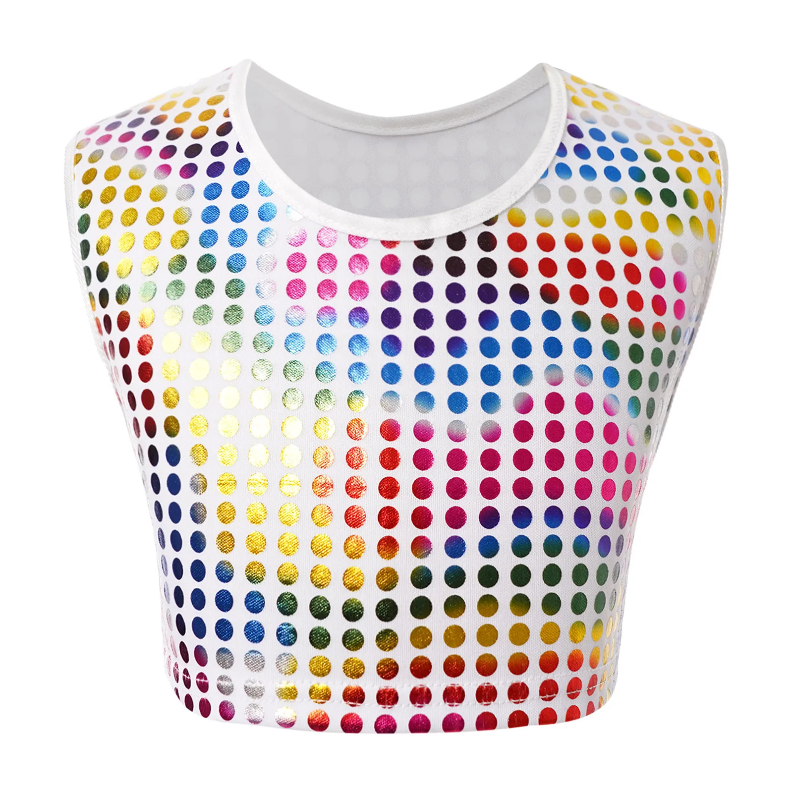 

Kids Girls Shiny Dot Jazz Ballet Dance Tops T-shirt Sleeveless Dance Crop Top Vest Festival Performance Hip-hop Street Dancewear