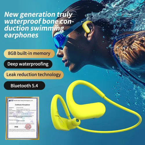 Imagen 2 del producto Auriculares Bluetooth de conducción ósea para natación, resistentes al agua IPX8, con tarjeta de memoria de 8G, modo MP3, adecuados para nadar y correr