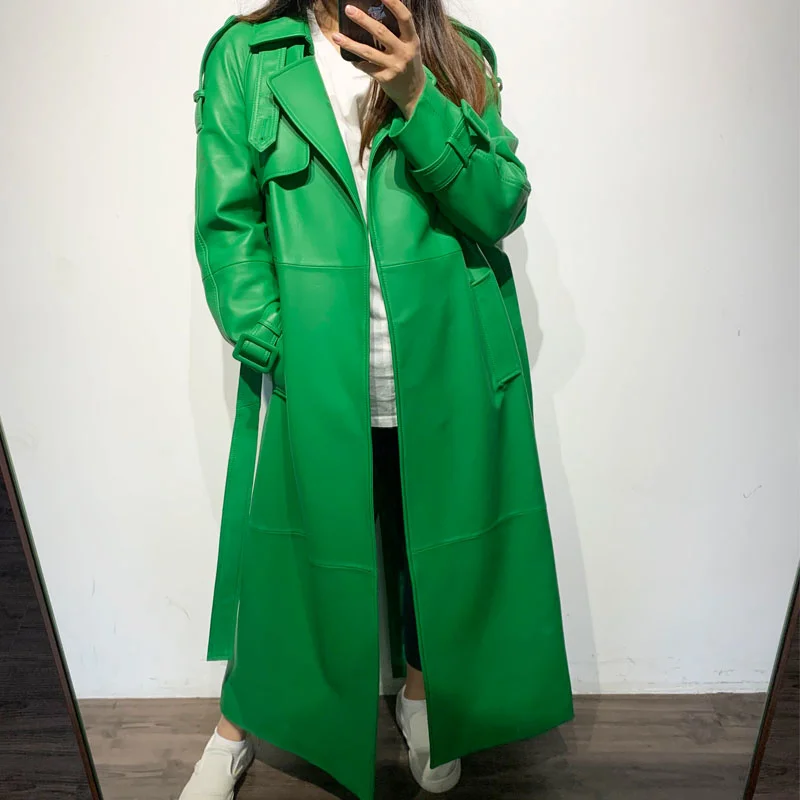 Trench da donna in vera pelle di pecora frangivento da ufficio lungo in pelle di pecora da donna