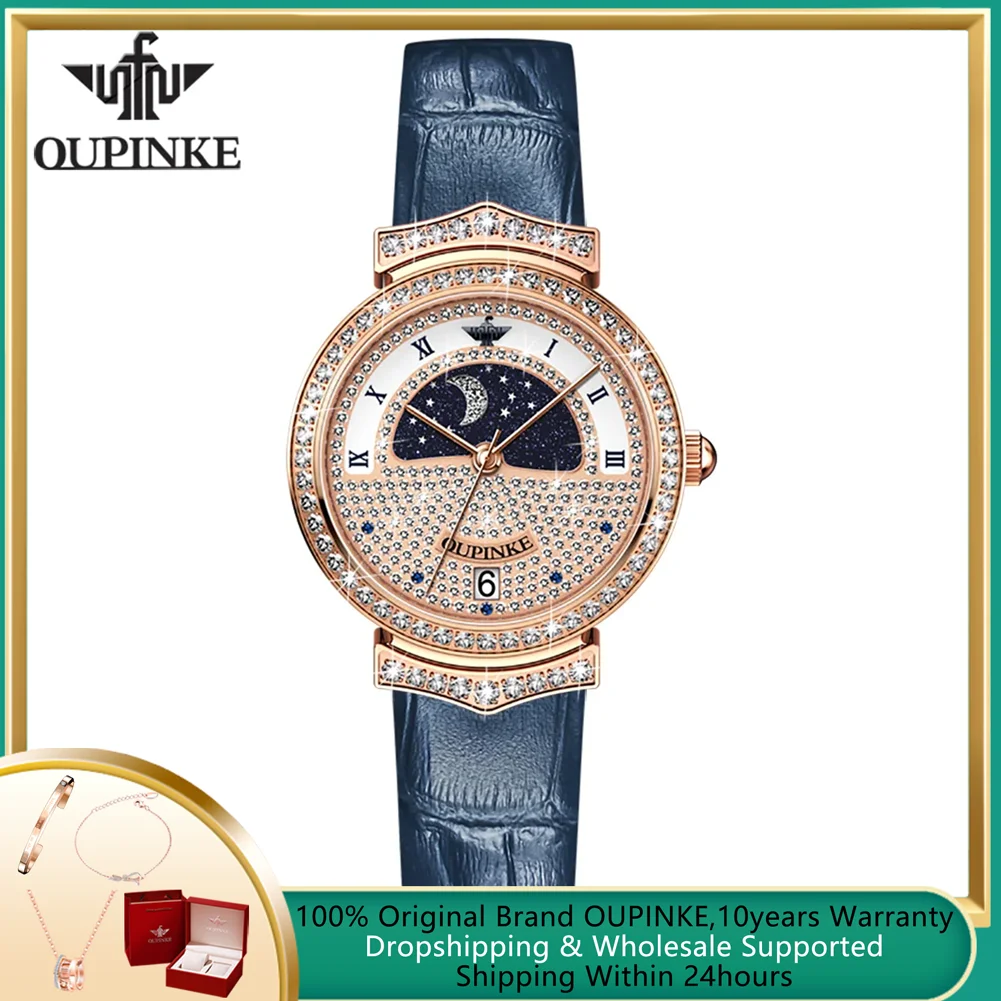 

OUPINKE Original Swiss Quartz Movement Watch for Women High Quality Full Diamond Ladies Wrist Watch Sapphire Crystal Moonswatch