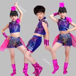 Kids Boy or Girl Dance Jazz Costume New Style Sequin Hip Hop Dance Jazz Wear Children Dance Competitions Performance Stage Skirt