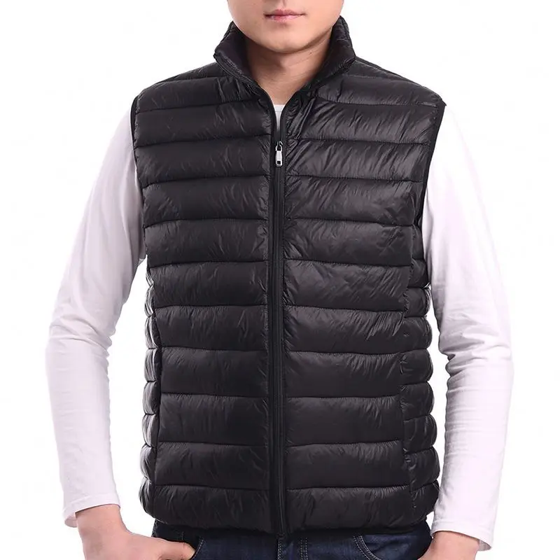 Casual Winter Men Stand Collar Lightweight Quilted Vest Zip Up Sleeveless Warm Waistcoat