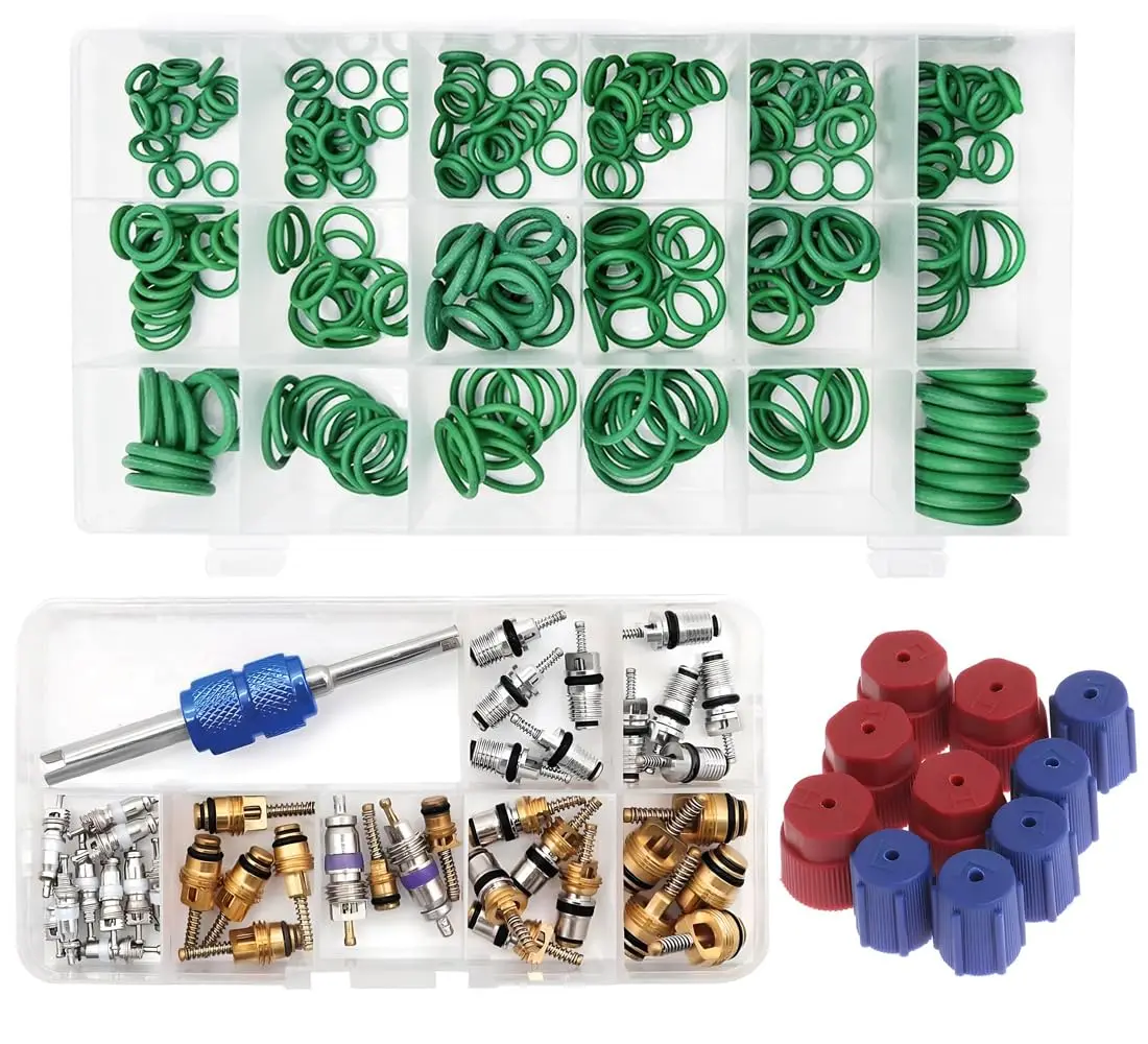 

3 комплекта комплекта для ремонта автомобильного кондиционера, 270 шт. шайба уплотнительного кольца + 40 шт. сердечников клапанов R12 R134a + 10 шт. колпачков клапанов