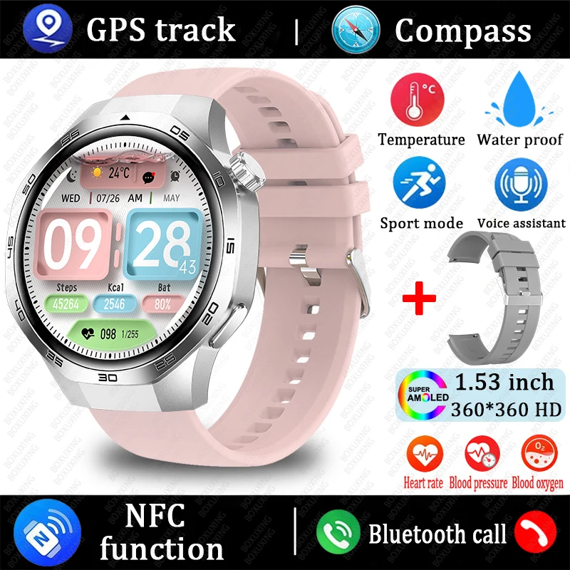 2025 New For Huawei Xiaomi GT5 Pro Smart Watch Men AMOLED HD Screen GPS NFC Heart Rate Bluetooth Call IP68 Waterproof SmartWatch
