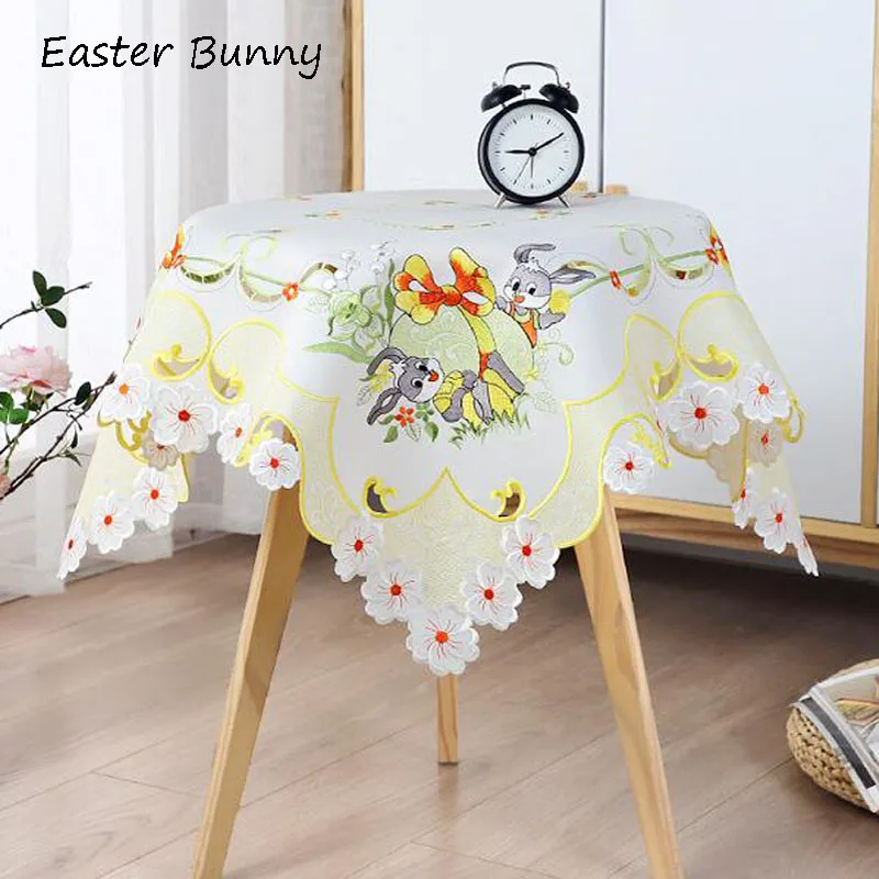 

2024 Cute satin Easter bunny Embroidered table cover cloth kitchen dining tablecloth Table decoration and accessories