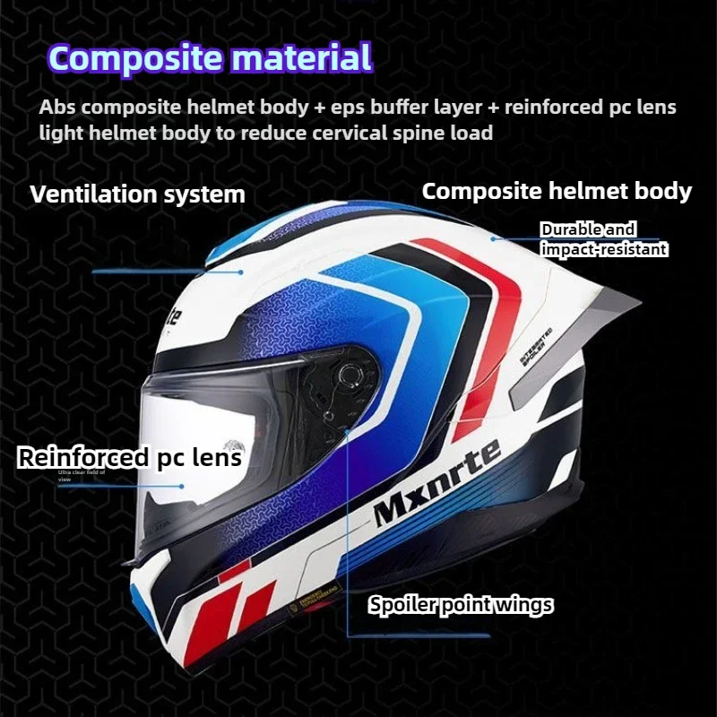 Mxnrte-Casque de moto intégral tout-terrain, grande aile arrière personnalisée, casque de moto anti-collision