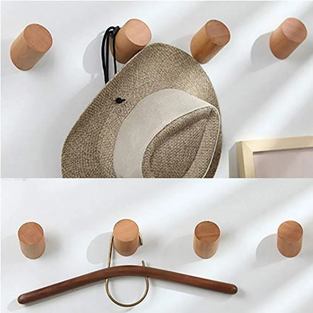 2/4pcs Wooden Hooks  Natural Wall Mounted Clothes Scarf Hat Coat Hook Simple Room Decor Storage Hanger Towel Rack Home Organizer