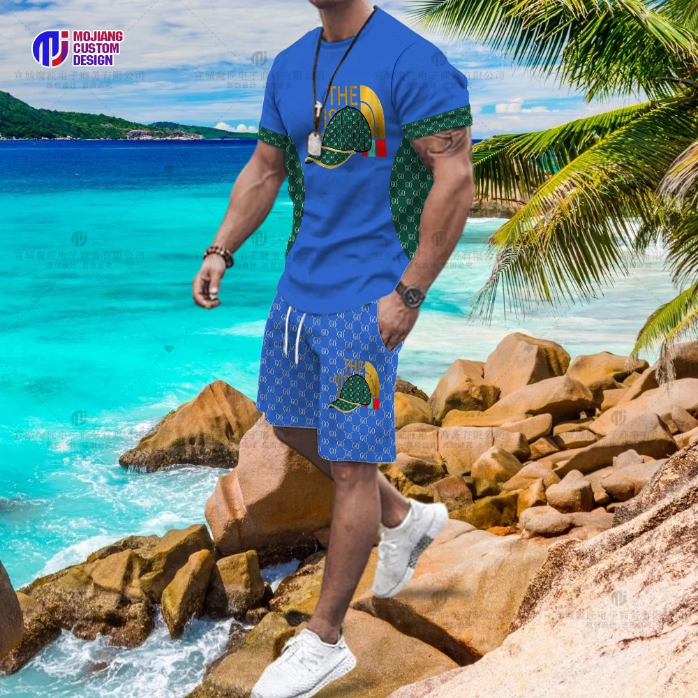 Conjunto de camiseta e shorts de manga curta masculino, terno casual, marca maré, boné, carta gráfica, tendência da moda, verão, novo, 2023