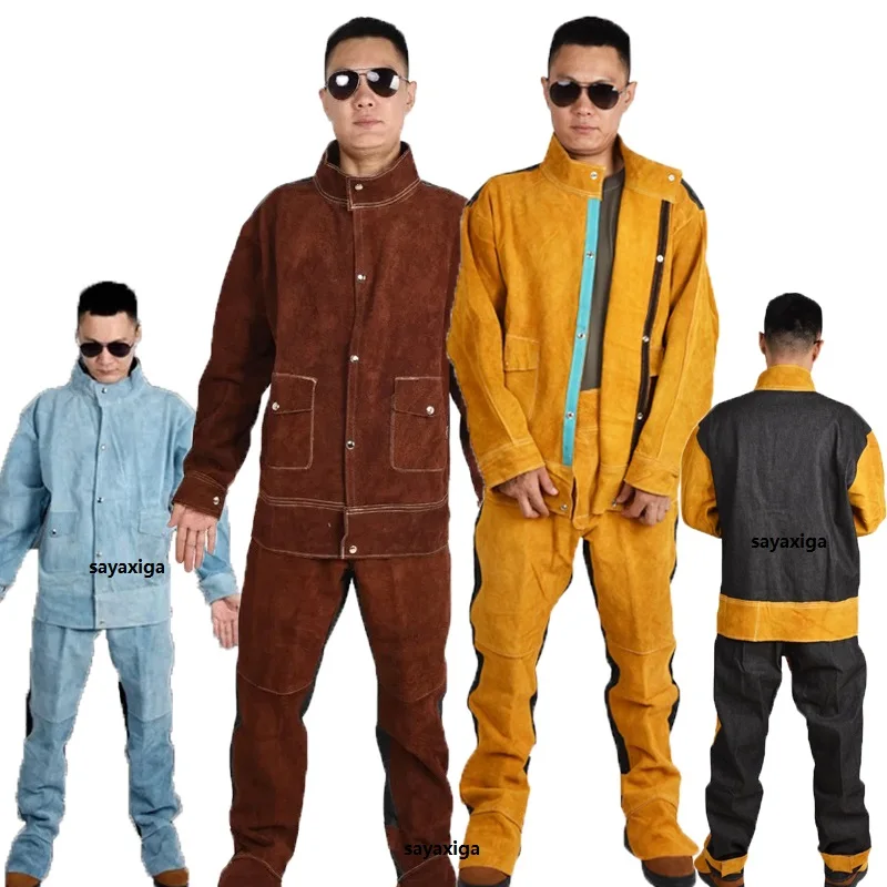 

Cowhide Welder Suits Cow Leather Breathable Electric Welding Suits Anti Scalding Workshop Uniforms Flame Retardant Coveralls