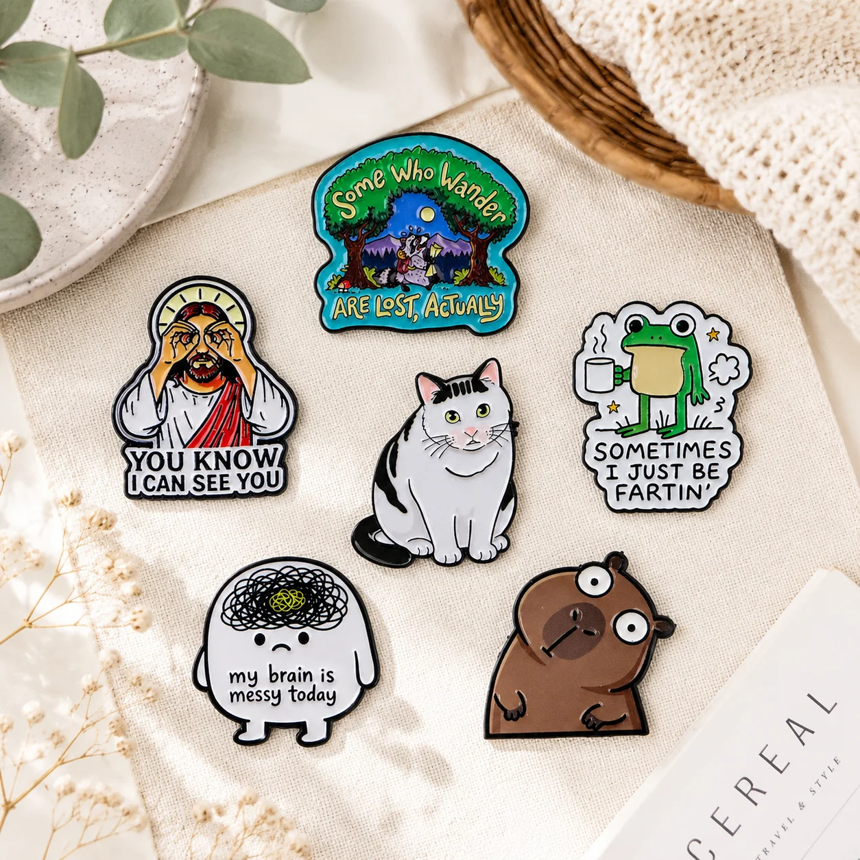 Funny Cartoon Cat Brooches for Clothes Soft Enamel Pins Lapel Pins for Backpack Briefcase Frog Badges Jewelry Accessories