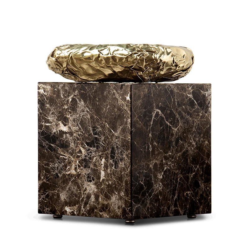 Luxury square side table, natural marble coffee table, gold stainless steel decorative table