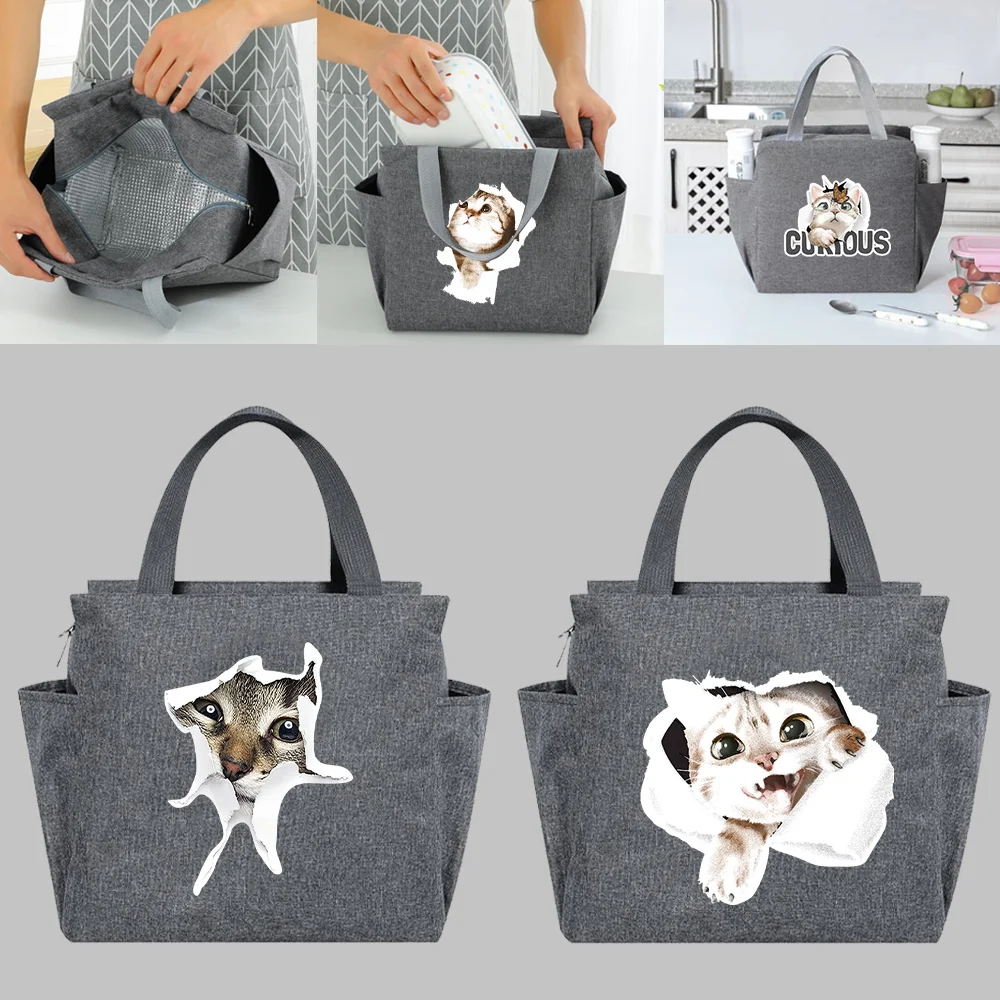 جديد لطيف القط سلسلة معزول حقيبة الغداء حقيبة للحفاظ على البرودة الحرارية المحمولة صندوق الغداء الجليد حزمة حمل الغذاء نزهة أكياس العمل الغداء حزم