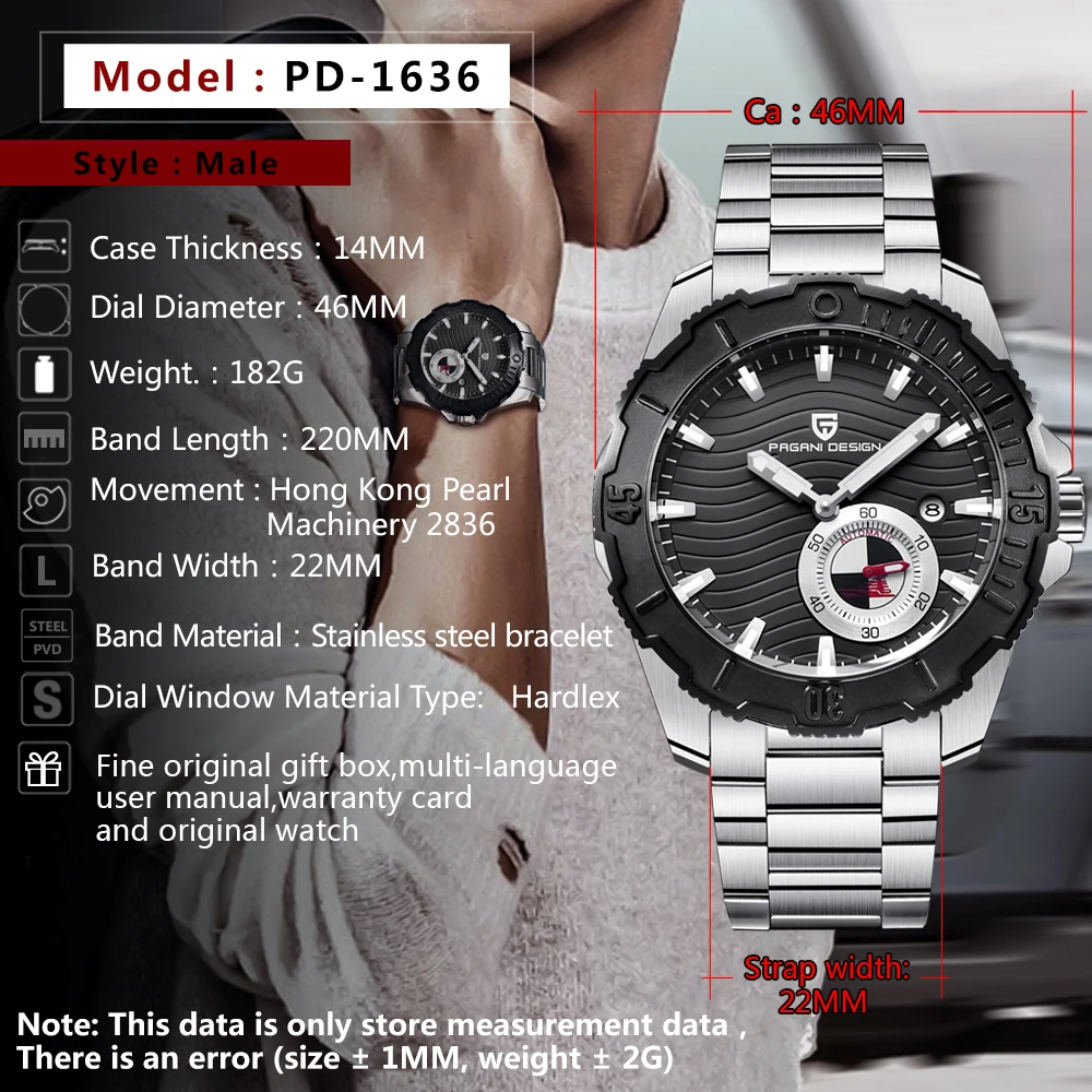 PAGANI DESIGN Fashion Mechanical Watch Sports Watch high-grade fashion men’s watch waterproof men’s watch steel band PD-1636