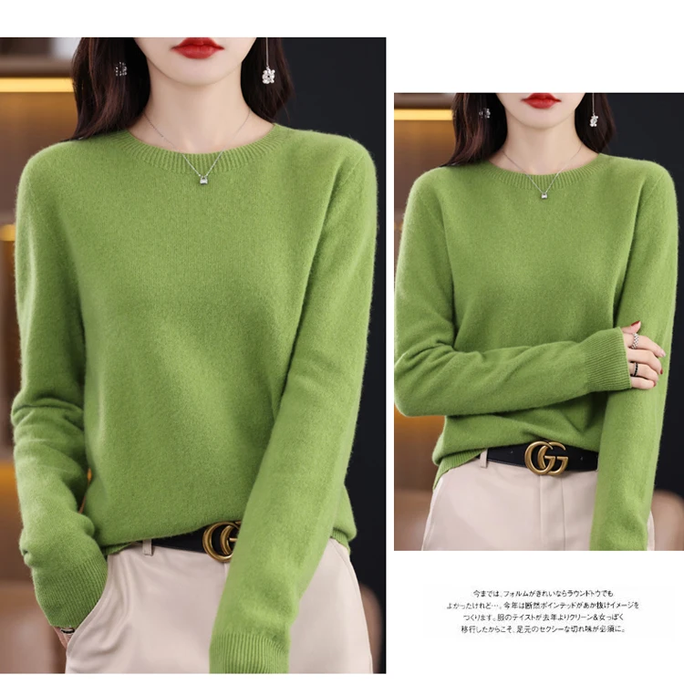 2026 New Cashmere Basic Top Long Sleeve Women O-Neck Knitted Sweater 100% Pure Merino Wool Pullover Clothing Knitwear Traf