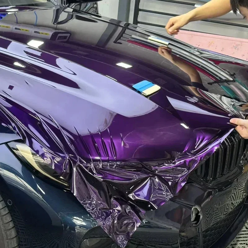 

152cmx18M PET Paint Glossy Metal Purple Color Changing Film Car Vinyl Wrap Sticker Car Body Cover Self Adhesive Auto