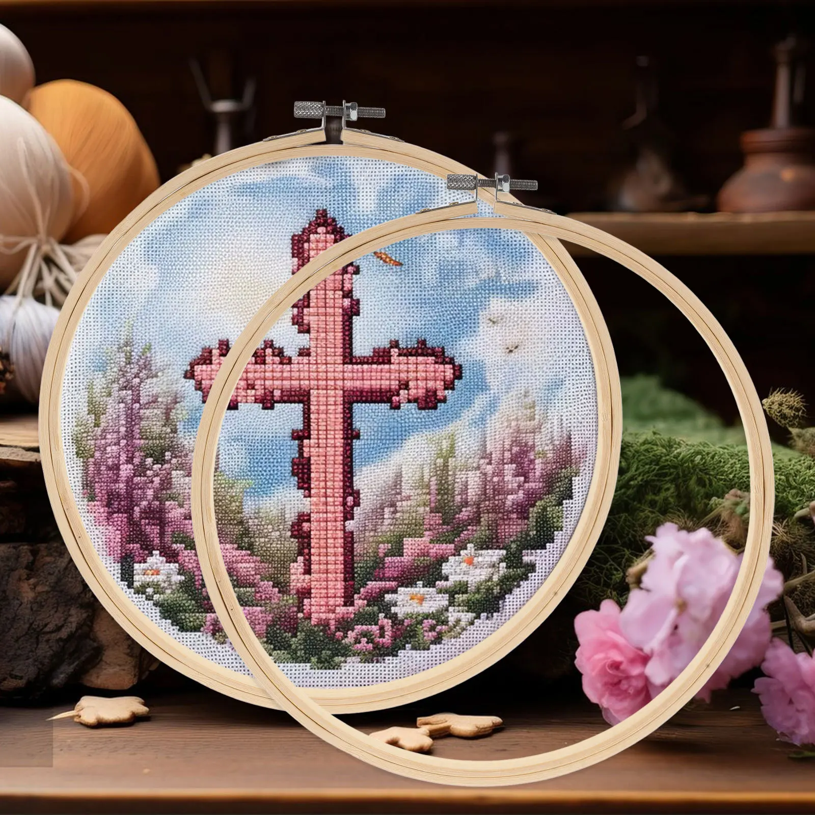 

1Pcs 26Cm Bamboo Embroidery Hoop Perfect for Handmade Crafts Cross Stitch Fixing Fabric Tightly Wall Art Decoration Kit