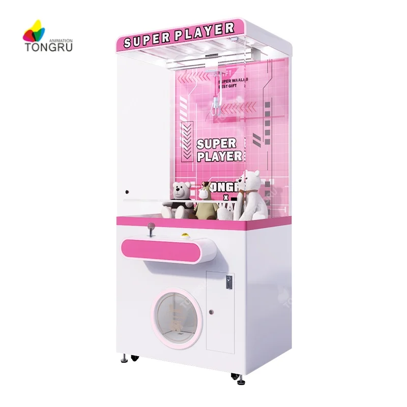 stuffed plush toys Mini crane claw machine arcade big fun indoor games coin operated pink snack candy vending machine